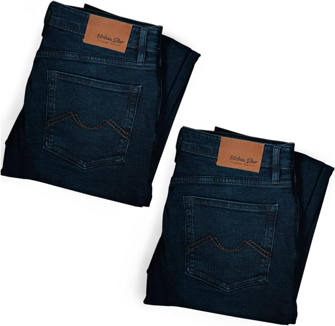 Mens Jeans Relaxed Fit  Straight Leg Stretch Jeans for Men  Ultimate Comfort Superflex Pants (46W x 34L, 2-pack Bundle Dark Blue)