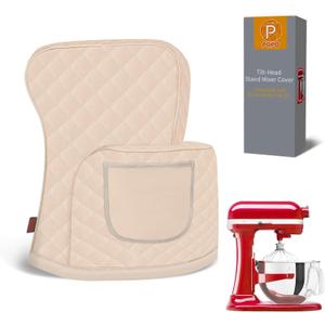 Stand Mixer Cover Compatible with KitchenAid 6/7/8 Quart Bowl-Lift Mixer, Quilted Waterproof Appliance Dust Protector with Storage Pocket (Khaki)