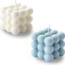 Bubble Candle - Cube Soy Wax Candles, Home Decor Candle, Scented Candle Set 2 Pieces, Home Use and Gifting (White+Blue)