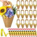 Eaasty 30 Sets Flower Bouquet Holder Teacher Appreciation Week Gifts in Bulk Kraft Paper Flower Bar Wrapping Paper with Handle Pencil Signs Measuring Tape Decorative Ribbon for Thank You Gift Bags