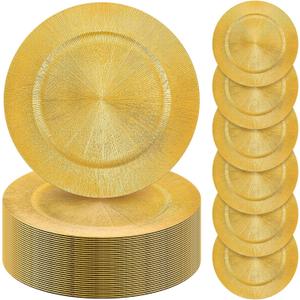 Tanlade 100 Pcs Charger Plates Bulk, 13 Inch Round Charger Plates Plastic Wedding Dinner Elegant Reusable for Table Setting Wedding Party Event Tabletop Setting Decor (Glitter Gold)