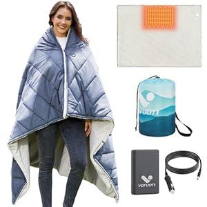 VOFUOTI MAX Heated Blanket Battery Operated, 15000mAh, Wearable Heating Throw Blanket Shawl, Heating Pad for Shoulder and Neck, 3 Heating Levels, up to 5 Hours
