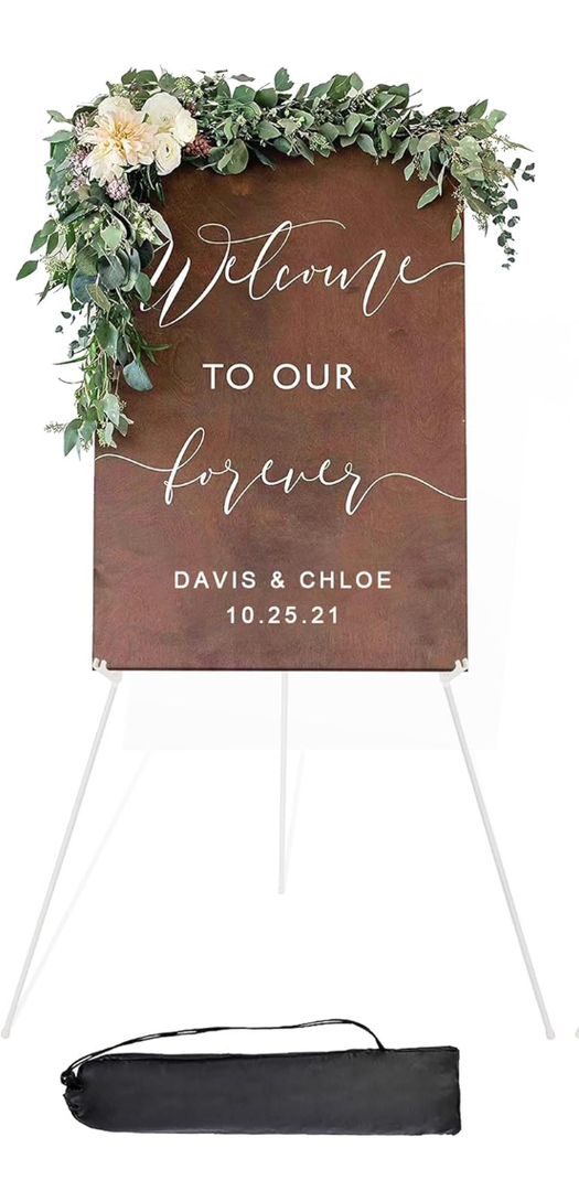 DANMO Easel Stand for Wedding Sign Poster 63'' Instant Display Easel for Floor Adjustable Metal Art Easel White 1 Pack