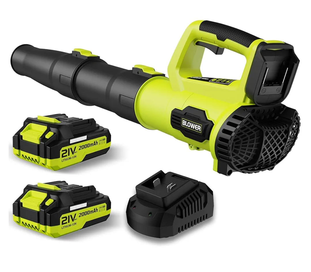 Leaf Blower, 21V Cordless Electric Blower with 2 2.0Ah Batteries and 1 Hour Fast Charger, Lightweight Leaf Blower for Patio Cleaning, Lawn Care, Blowing Fallen Leaves and Dust, etc.
Amazon's Choice
