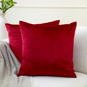 Encasa XO Velvet Throw Pillow Covers 24x24 in (60x60 cm) - Red - Set of 2 No Inserts, Only Pack of 2 Cases | Soft Square Decorative Euro Shams Cushion Cover for Couch, Sofa