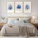 Framed Coastal Coral Watercolor Wall Art for Living Room, Large 3 Piece Navy Blue Coral Artwork for Walls, Minimalist Ocean Beach Marine Plants Pictures Prints for Bedroom Hallway Wall Decor, 20x30 In, 20" W x 30" H x 3Pcs