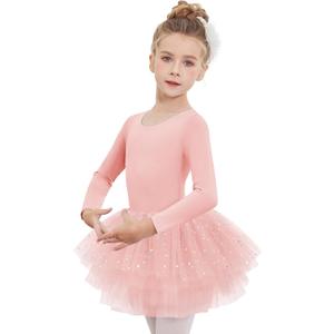 Zaclotre Girls Ballet Leotards 4-Layers Tiered Long Sleeve Dance Tutu Dresses Party Costumes for Ballerina 3-4T