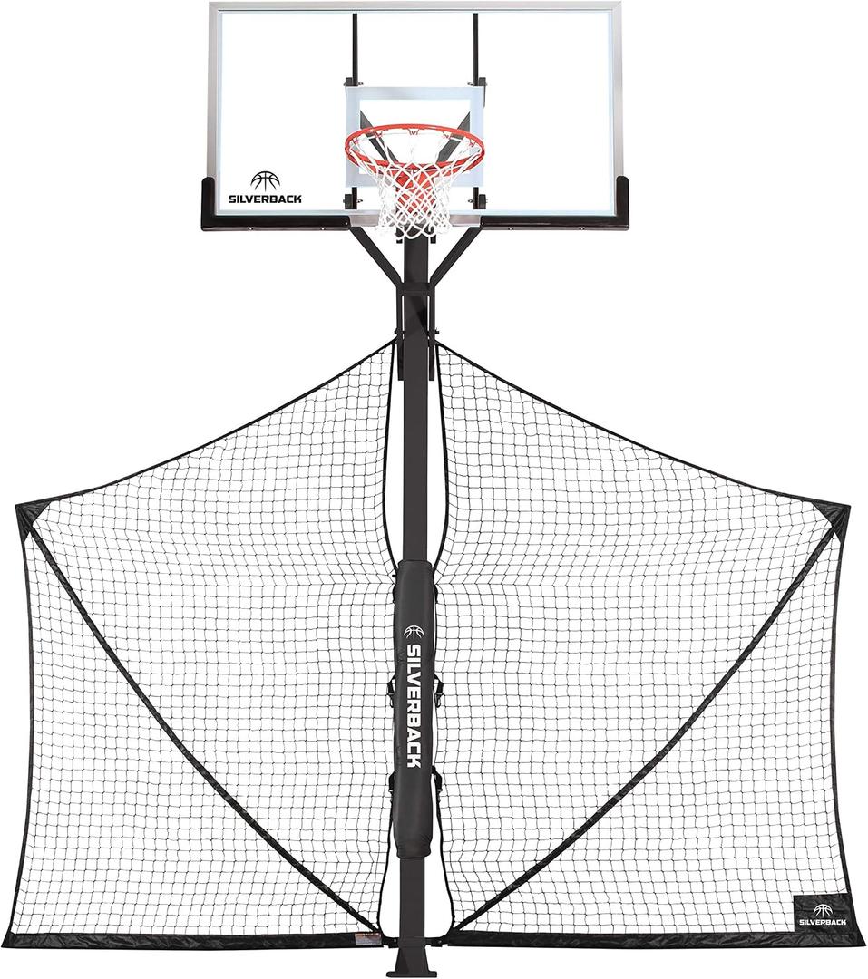 Silverback Basketball Yard Guard Defensive Net System Rebounder with Foldable Net and Arms into Pole, White/Black, Large