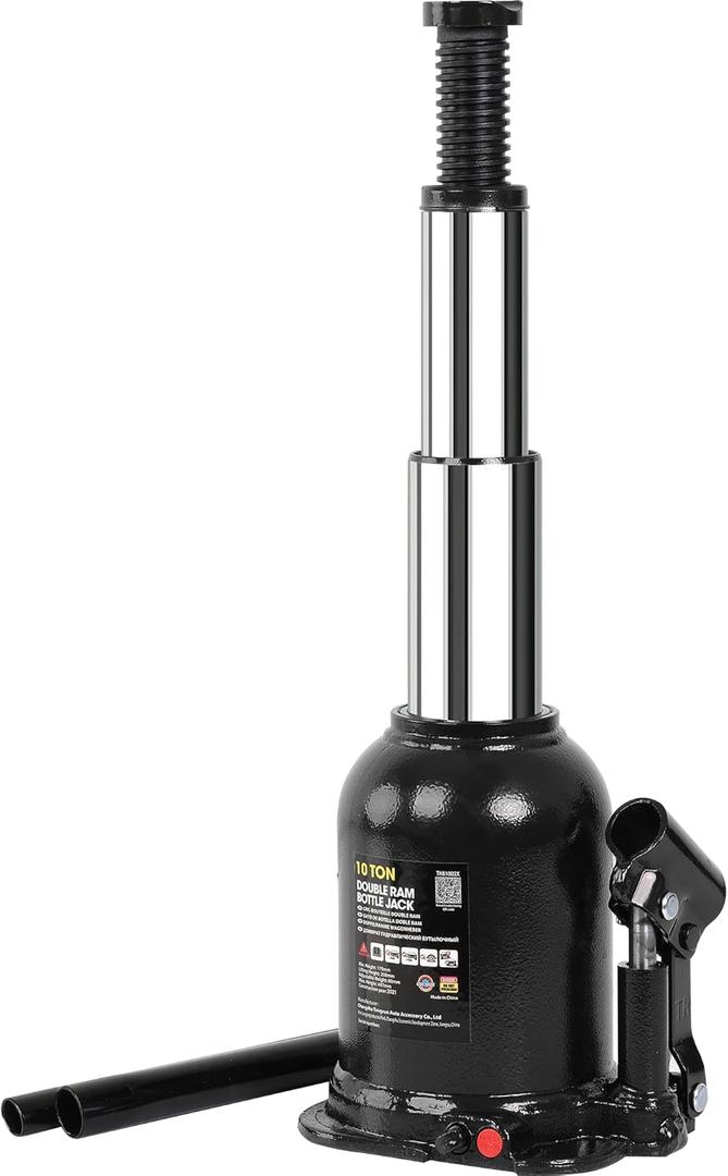 Torin 10 Ton (20,000 LBs) Double Ram Welded Hydraulic Car Bottle Jack for Auto Repair and House Lift, Black, ATH81002XB