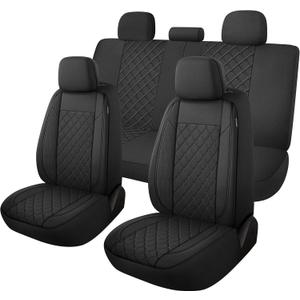 YGL Breathble Car Seat Covers Full Set,Washable Seat Covers for Cars,Premium Cloth Car Seat Protectors,Interior Covers for Cars,Sedan Van Truck SUV (Black, Full Set)
