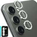 CloudValley [3 Pcs] for Samsung Galaxy S24 / S23 Plus Camera Lens Protector, 9H Tempered Glass + Aluminum Alloy Metal Individual Lens Protective Ring for S24 / S23+ 5G 2023, Glitter Green
