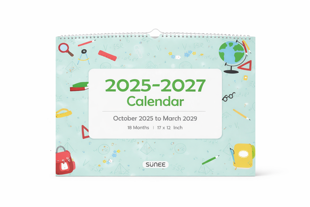 SUNEE Calendar 2026 18 Months Wall Calendar Oct. 2025 - Mar. 2027, 17"x12" Horizontal Hanging Calendar with Past Month and Next Month for Organizing & Planning, Cute