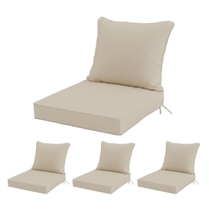 22x22 Inch Patio Chair Cushions Set of 4, Outdoor Furniture Cushions - Removable Cover, Water-Repellent, Fade-Resistant, Non-Slip Bottom & Straps, Replacement for Lawn, Porch & Deck Chair - Cream
