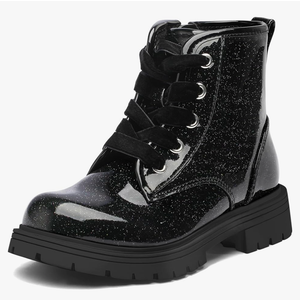 KomForme Girls Glitter Ankle Boots Lace Up Waterproof Combat Shoes With Side Zipper for Toddler/Little Kid/Big Kid, 9" Sole Length
