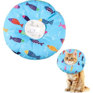 Soft, Cute Cat Donut Adjustable Recovery Collar - Elizabethan Cone to Stop Licking - Comfortable Anti-Bite Neck Cone for Pet Cats & Kittens After Surgery (Blue)