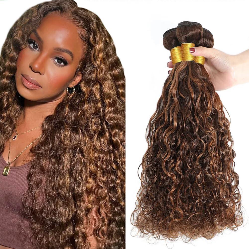 P430 Highlight Brown Bundles Human Hair Chocolate Brown Water Wave 3 Bundles 22 24 26 Inch Unprocessed Brazilian Virgin Ombre Water Wave Bundle Human Hair Extensions