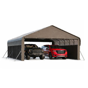 Garvee 20'x20'x10' Enclosed Metal Carport for 2 Cars, Heavy Duty Steel Frame for All Weather, Permanent Shelter for Boats, Full-Sized Pickup Trucks, and Tractors