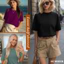 Huukeay 3 Pack Women's Half Sleeve T-Shirts, Crew Neck Elbow Length Tops Loose Casual Basic Tees Summer Tunic Tops(Black, Gray Green, Burgundy Purple,Large)