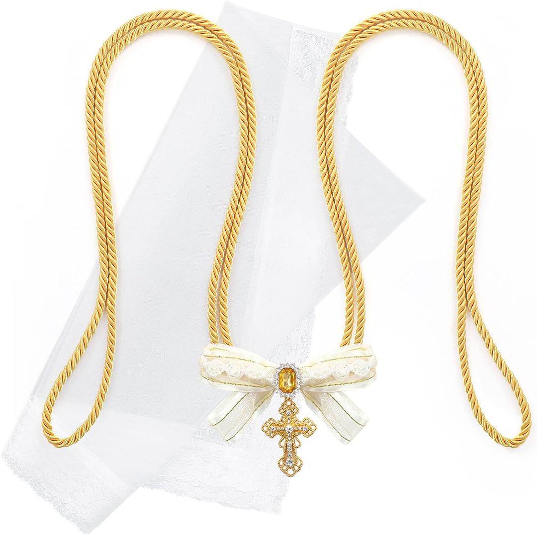 2 Pcs Veil and Cord for Wedding Filipino Lazo Para Boda Wedding Lasso Rosary for Ceremony Catholic Mexico Bridal Gift