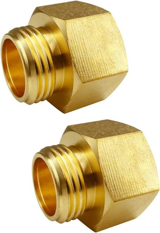3/4” GHT Male x 1” NPT Female Connector, Brass Garden Hose Fitting, Adapter, Industrial Metal Brass Garden Hose to Pipe Fittings Connect (2 Pack)