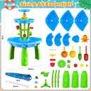 Water Sand Table with Umbrella for Toddler Kids - 3-Tier Summer Toys, Outdoor Backyard Beach Poolside Playset with Stable Design, Sensory Learning Activity Game Gifts for Boys Girls(Indigo)