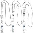 Hicarer 3 Pieces ID Badge Beaded Lanyard Necklace with ID Holder Clip Stainless Steel Beaded Chain Lanyard Necklace for Women Retractable Badge Reel Valentine Present