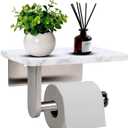 Toilet Paper Holder with Natural Marble Shelf for Bathroom Washroom, Wall Mounted Tissue Holder Suitable for Mega Roll (Brushed Nickel, Small 6.7 * 4.3 in)