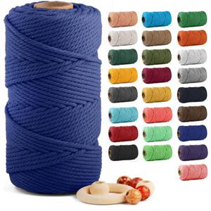 Macrame Cotton Cord 6mm x 100m, ZUEXT 100% Natural Handmade Colorful 4 Strands Twisted Braided Cotton Rope for Wall Hanging Plant Hangers Gift Wrapping Tapestry DIY Crafts, Sapphire Blue