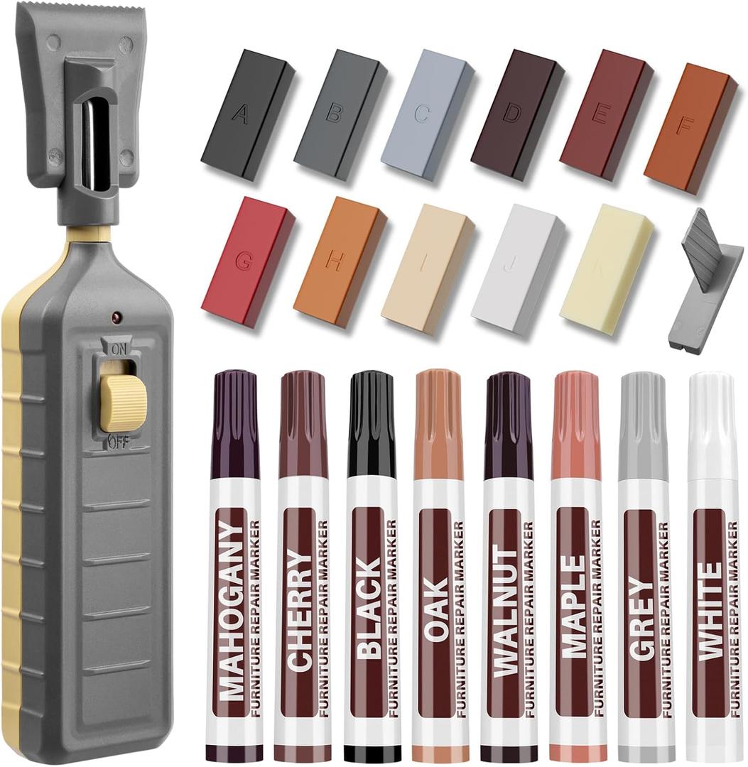 Vinyl Floor Repair Kit with Heat Pen - 11 Colors Laminate Wood Floor Repair Kit Touch Up Marker Hard Wax Linoleum Repair Kit Restore Any Scratches, Stains, Cracks, Hole for Floor, Door, Cabinet