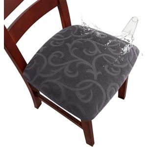 Genina Chair Seat Covers Waterproof Dining Room Chair Covers 4 Pack Stretch Seat Covers for Dinning Room Chair Protector Slipcover for Kitchen, Hotel (4, Flower Pattern-Dark Gray)