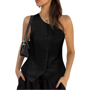 Cicy Bell Womens One Shoulder Blazer Vest Summer Fitted Button Down Waistcoat Trendy Work Sleeveless Suit Tops, XXL Cicy Bell Womens One Shoulder Blazer Vest Summer Fitted Button Down Waistcoat Trendy Work Sleeveless Suit Tops, XXL