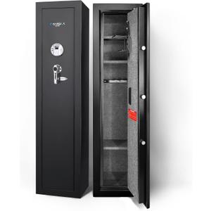 Barska Biometric Rifle Gun Safe – Quick Access Fingerprint Long Gun Safe for Home, DOJ Approved, Silent Mode, Removable Shelf, Backup Keys & Battery