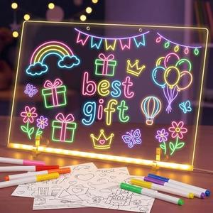 3 otters Led Drawing Board for Kids, 13.7"x10" Light UP Note Pad with 7 Colors Dry Erase Boards with 7 Markers, Soft Cloth, Hanging Chain, Spray Bottle, Holiday Birthday Trend Gift