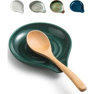 LAUCHUH Spoon Rest for Stove Top, 5 inch Ceramic Cooking Spoon Holder for Kitchen Countertop, Heat-Resistant Large Utensil Rest for Mother's Day, Spatula, Ladle or Tongs, Green