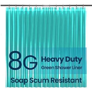 LiBa Bathroom Shower Curtain Premium PEVA Non-Toxic, Green Clear Waterproof Plastic Shower Curtain Liner with Rust Proof Grommets 8G Bathroom Accessories 72x72