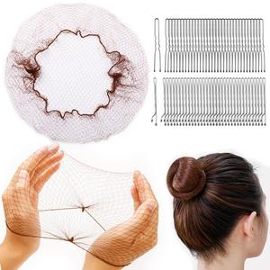225PCS Hair Nets Set-20 Invisible Hair Nets (12inch) Brown Hair Nets for Dance,Dance Stuff with 100 Bobby Hair Pins,100 Elastic Bands and 5 Hair Ties,Brown 12inch