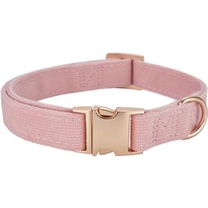 Soft Dog Collar with Metal Buckle Adjustable Durable Comfort Cotton Corduroy Collars for Large Medium Small Dogs Velvet Dog Collars, Light Pink (Medium (Pack of 1))