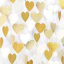 White-Gold Champagne Party-Decorations Heart Streamers Garland - 52Ft Christmas Wedding Engagement Hanging Paper Banner, Bachelorette Neutral Baby Bridal Shower Decor Banners Lasting Surprise