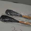 FINENUT 2-Pack Silicone Cooking Spoons with Wood Handle & S-Hooks - Heat Resistant 446°F Spoonula for Nonstick Cookware - BPA Free Multifunction Spatula Spoon for Mixing, Scooping&Serving (Black&Gray)