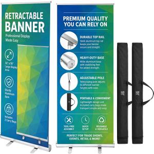 2 Pack 33 x 81 IN Retractable Roll-Up Banner Stand with Carrying Bag, Portable Aluminum Pop Up Display Banner Stand for Business, Trade Shows, Stores, Advertising, Events(Banners Not Included)