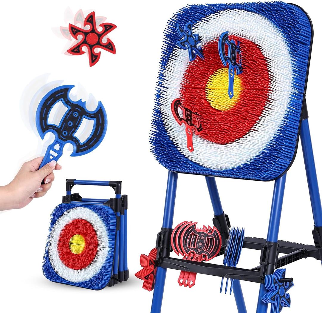 Axe Throwing Bristle Target with 16 Throwing Axes Set, Foldable Axe Throwing Game for Backyard, Outdoor Games, Yard Game, Carnival Games