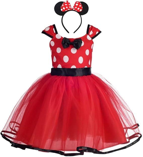 Dressy Daisy Baby Girl Polka Dots Fancy Dress Up Costume Birthday Party Tulle Dresses with Headband Pink/Red/Purple/Hot Pink 140