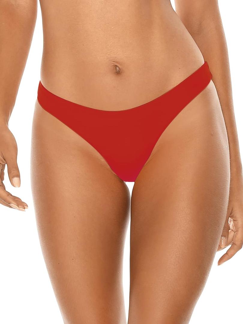RELLECIGA Women's Cheeky Bikini Bottom (Medium, Red)