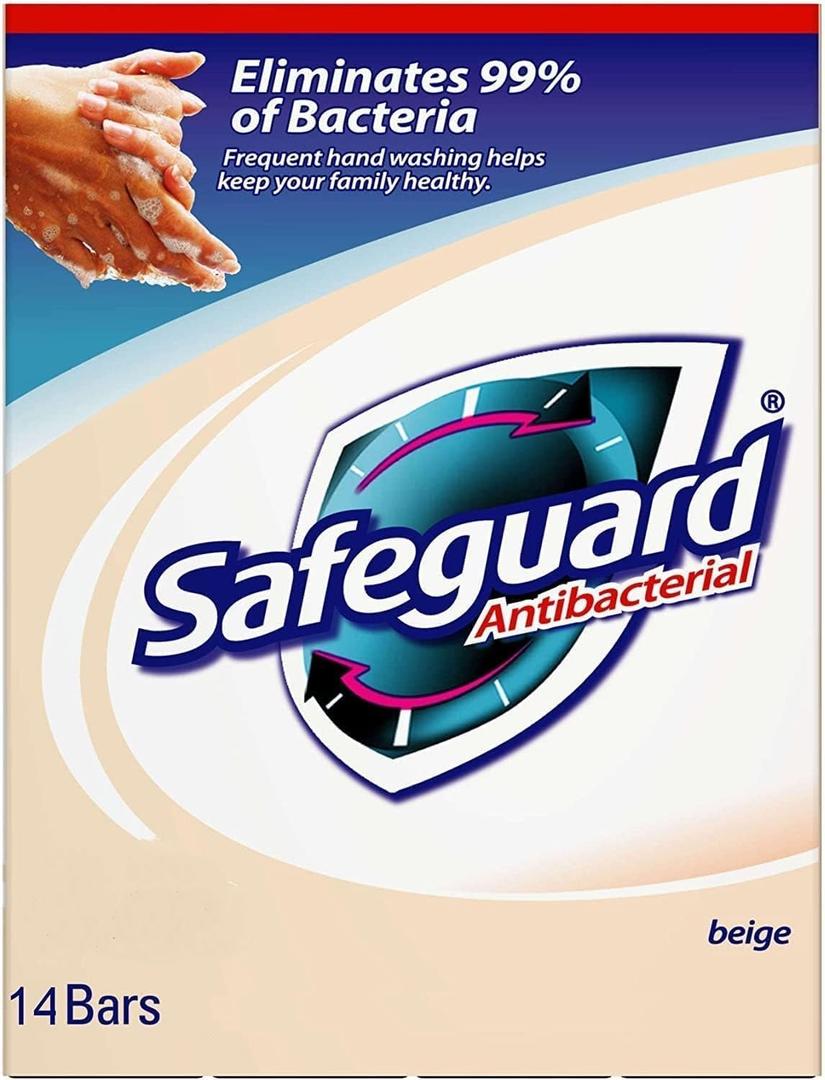 Safeguard 14 bars 4 ounce (113 gram) each beige washes away bacteria antibacterial soap bar bar soap