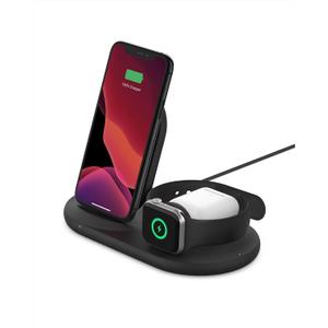 Belkin 3-in-1 Wireless Charger - Fast Charging Stand for Apple iPhone, Apple Watch & AirPods Case Compatible Qi Station For Multiple Devices - Black