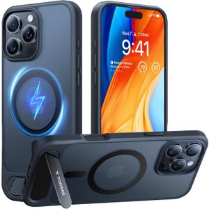 TORRAS for iPhone 16 Pro Max Case Translucent Black | Strong Magnetic & Seamless Stand, Fit for MagSafe, Military-Grade Drop Protection, Sturdy Adjustable Built-in Kickstand, Slim Matte Finish