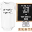 Coming Soon Baby Announcement Ideas, Surprise Pregnancy Announcement for Grandparents Dad Husband Family- Gender Reveal Baby Shower Gifts- Felt Letter Board, Onesie,Booties, Wooden Blocks (White Bodysuits)
