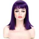 morvally Short Straight Purple Wig with Bangs Natural Looking Heat Resistant Hair Cosplay Costume Wigs for Women (14 inches Dark Purple)