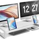 Dual Monitor Stand Riser  28-Inch Computer Monitor Stand with Multifunctional Slot for 2 Monitors, Multi-Purpose Desktop Storage for Laptop, Printer, TV