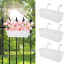 Railing Planters Outdoor Balcony 16 Inch Deck Over The Railing Planter Boxes Hanging Planters for Fence Flower 3 Pcs (White)